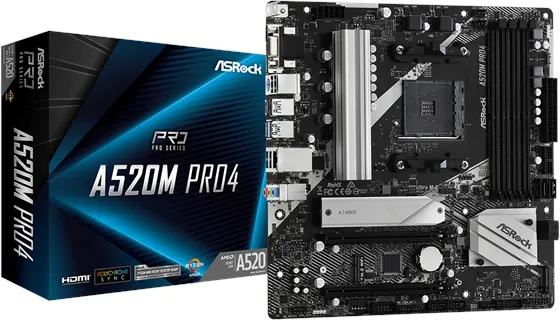 ASRock A520M Pro4 Hovedkort - AMD A520 - AMD AM4-sokkel - DDR4 RAM - Micro-ATX