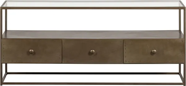 BEPUREHOME Collection TV-bord, m. 3 skuffer - glass og antikk messingjern